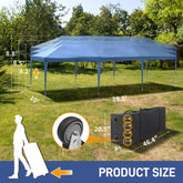 HAOYYE 10x30ft Blue Canopy Tent with 8 Removable Sidewalls Including 6 Windows and 2 Zippered Doors Waterproof Oxford Fabric Portable Folding Event Shelter with White Powder Coated Steel Frame Sandbags and Wheeled Carry Bag for Outdoor Use